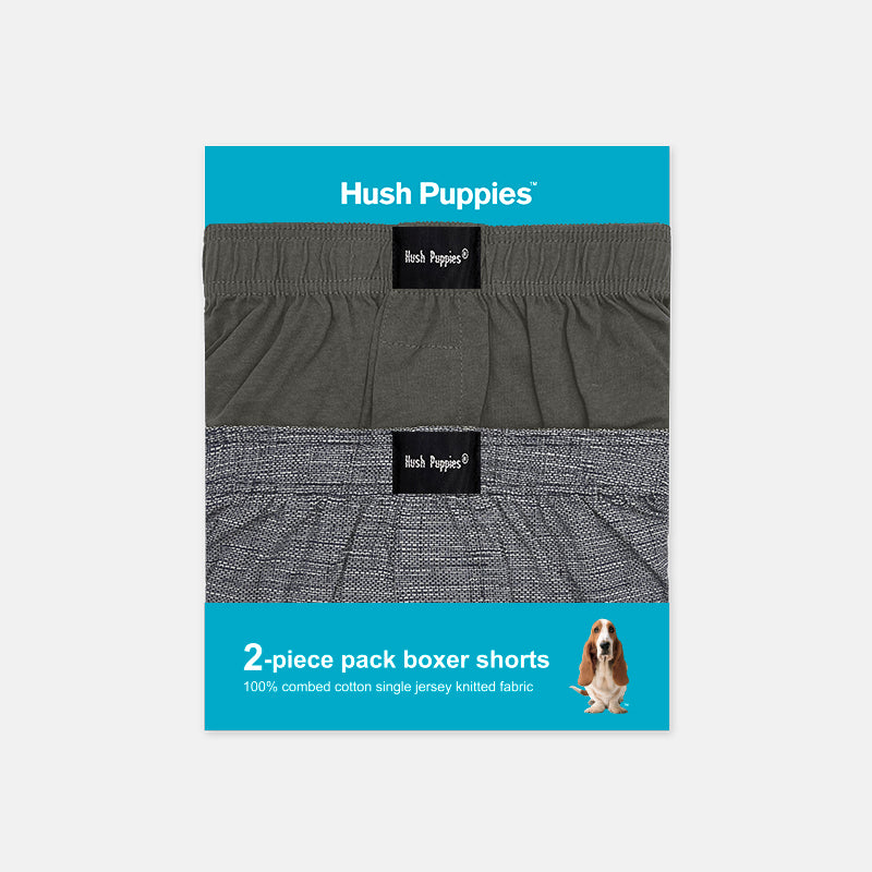 2pcs Men's Knit Boxer Shorts Printed Check & Solid Color | Combed Cotton | BS2081