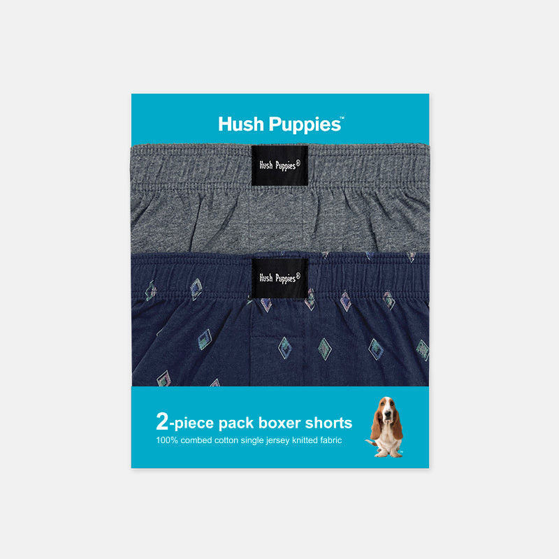 2pcs Men's Knit Boxer Shorts Printed Check & Solid Color | Combed Cotton | BS2081