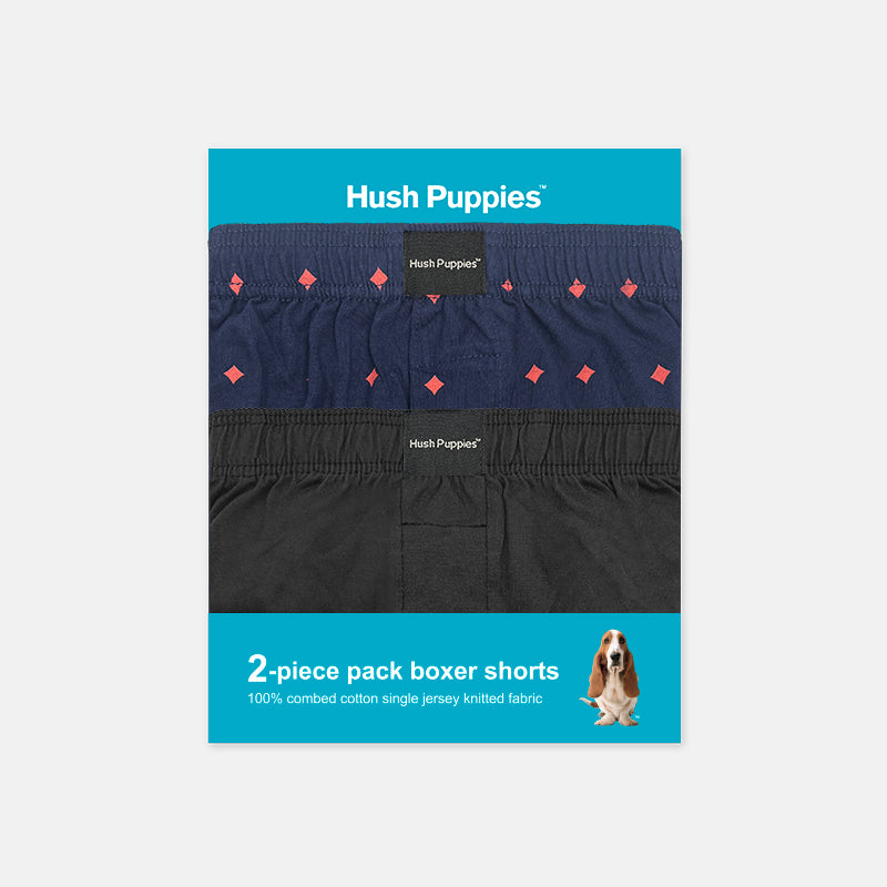 2pcs Men's Knit Boxer Shorts Printed Check & Solid Color | Combed Cotton | BS2081