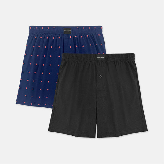 2pcs Men's Knit Boxer Shorts Printed Check & Solid Color | Combed Cotton | BS2081