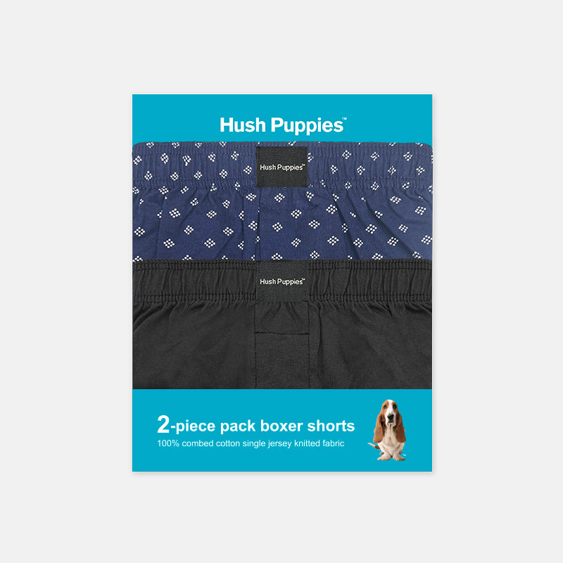 2pcs Men's Knit Boxer Shorts Printed Check & Solid Color | Combed Cotton | BS2081