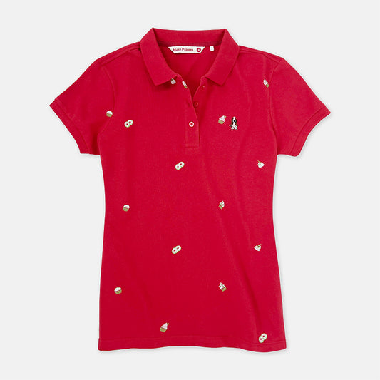Ladies' Full Print Polo With Small Dog Embroidery | Pique Cotton | HLP379036