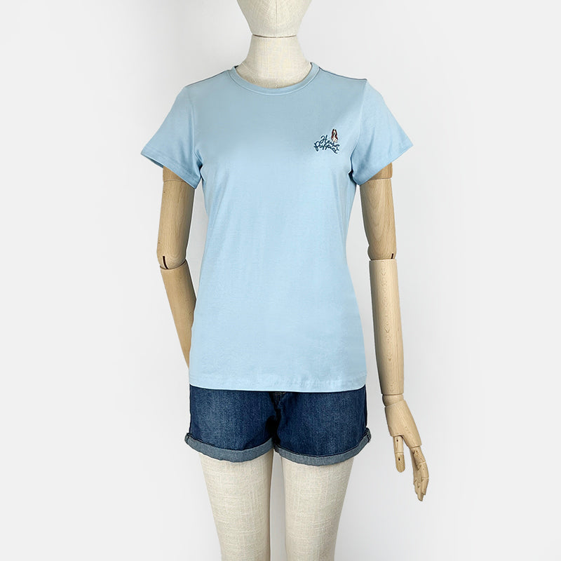 Ladies' Round Neck Basic Tee with Embroidery | Cotton Single Jersey | HLT208454