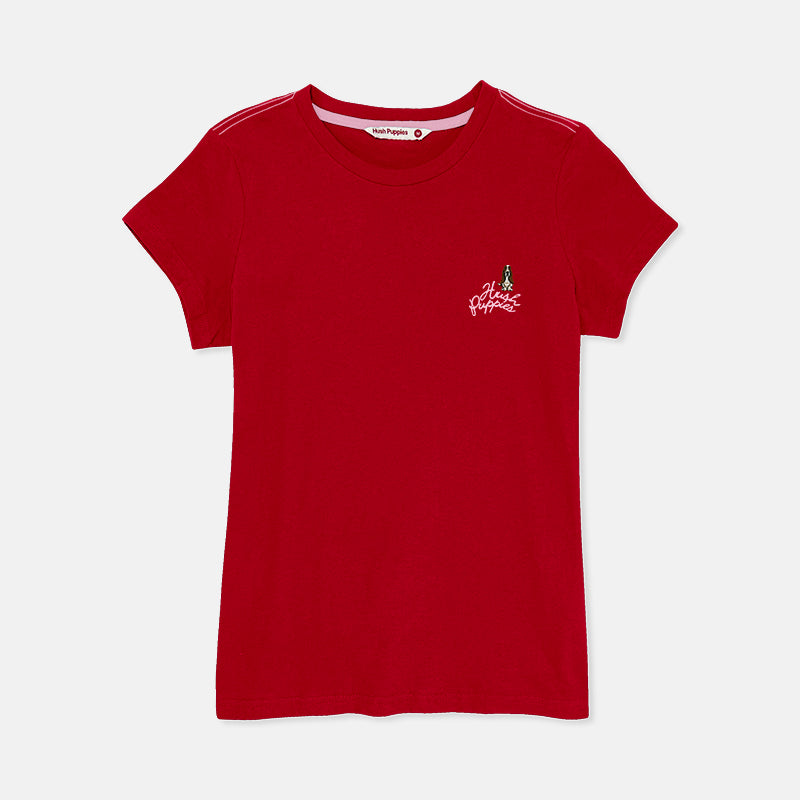 Ladies' Round Neck Basic Tee with Embroidery | Cotton Single Jersey | HLT208454