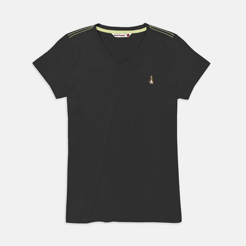 Ladies' V-Neck Basic Tee With Embroidery | Cotton Mixed | HLT308729AS1