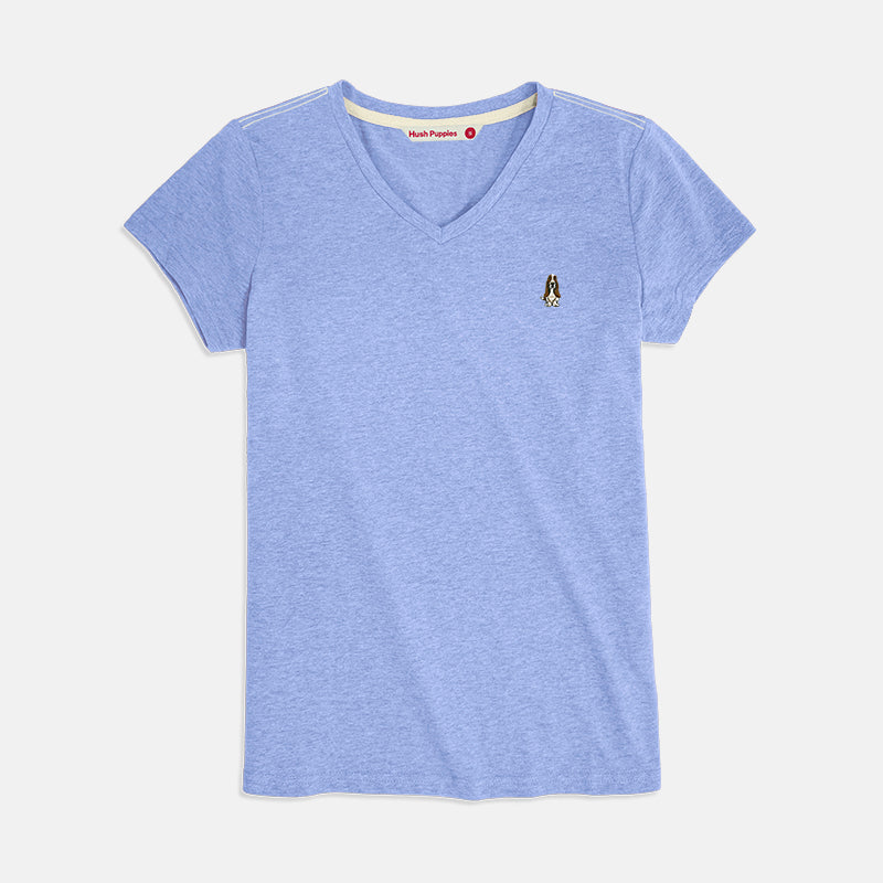 Ladies' V-Neck Basic Tee With Embroidery | Cotton Mixed | HLT308729AS1