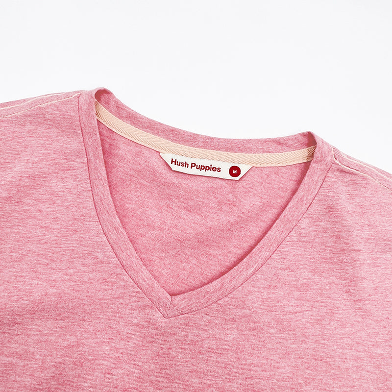 Ladies' V-Neck Basic Tee With Embroidery | Cotton Mixed | HLT308729AS1