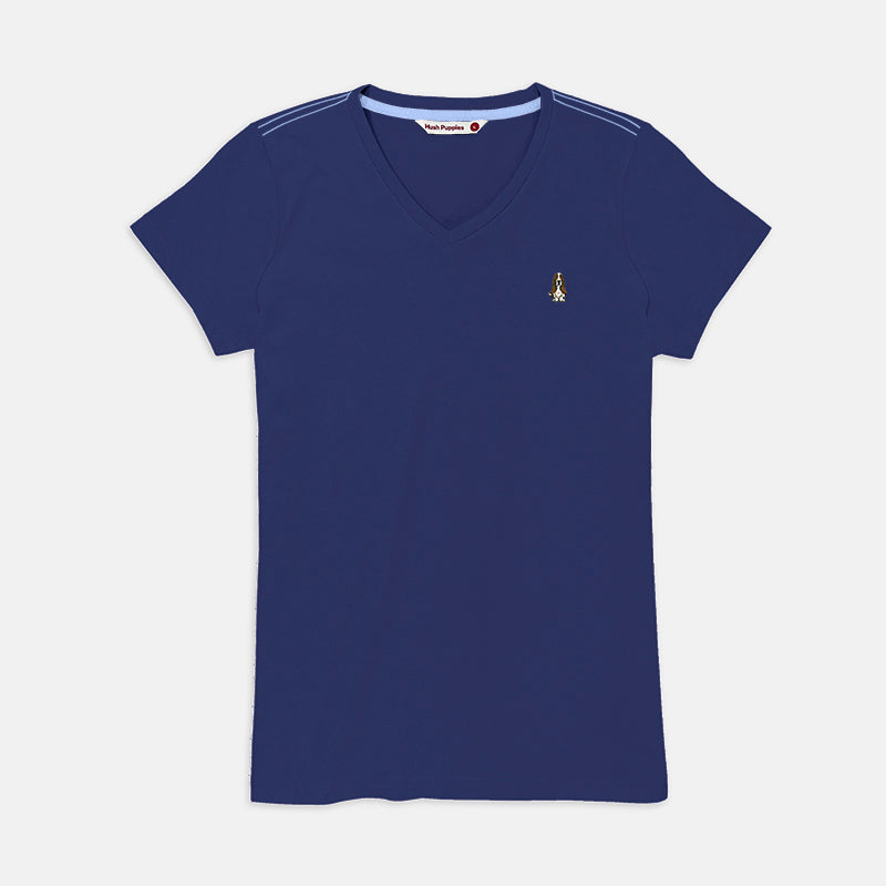 Ladies' V-Neck Basic Tee With Embroidery | Cotton Mixed | HLT308729AS1