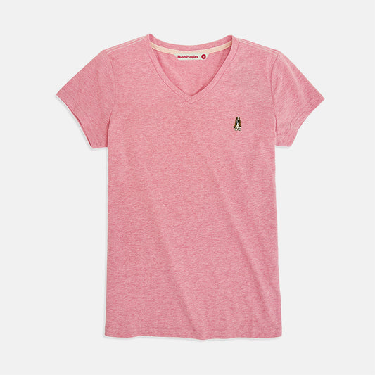 Ladies' V-Neck Basic Tee With Embroidery | Cotton Mixed | HLT308729AS1