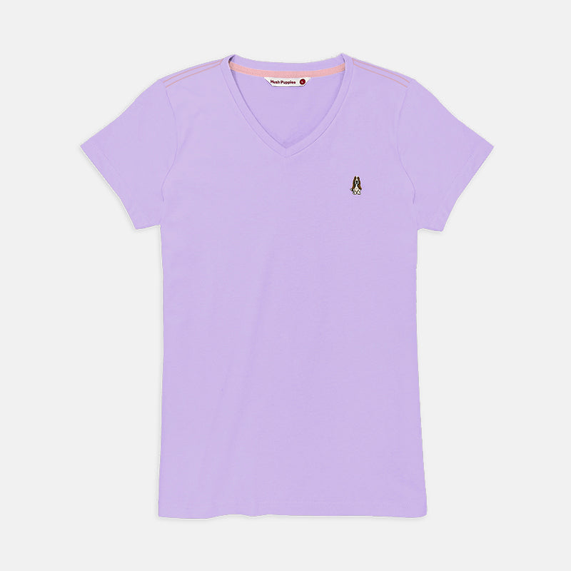 Ladies' V-Neck Basic Tee With Embroidery | Cotton Mixed | HLT308729AS1