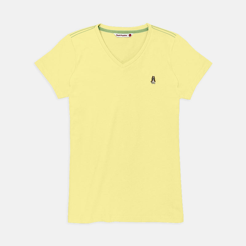 Ladies' V-Neck Basic Tee With Embroidery | Cotton Mixed | HLT308729AS1