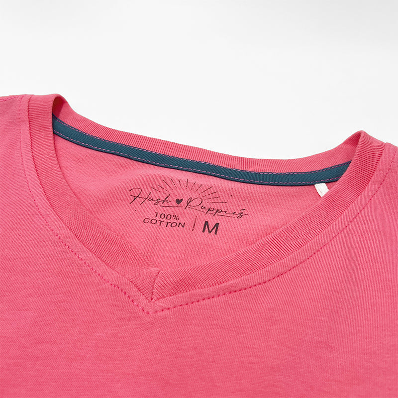 Ladies' V-Neck Basic Tee With Embroidery | Cotton Mixed | HLT409327
