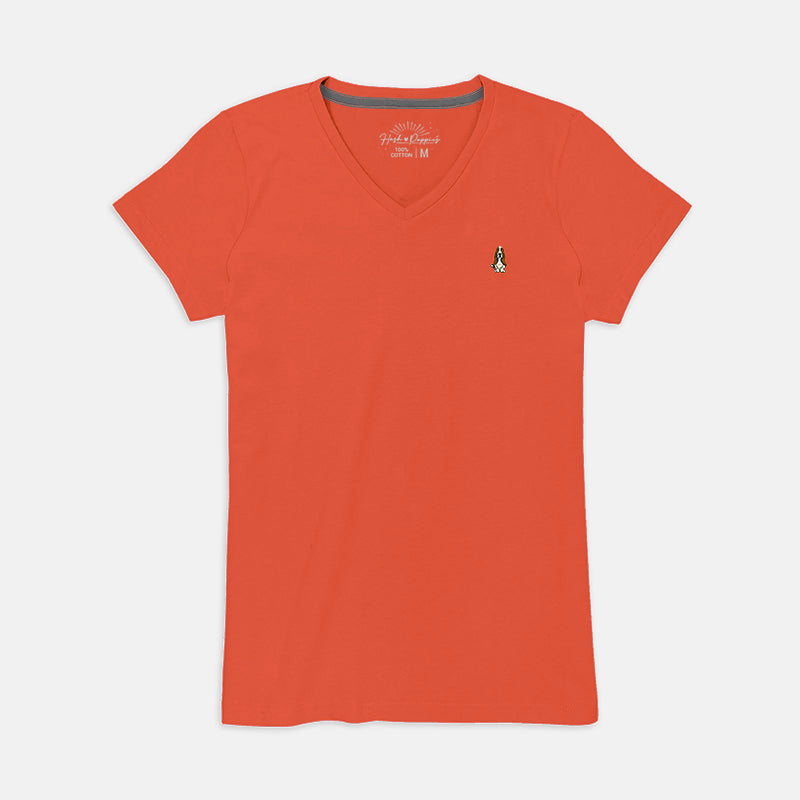 Ladies' V-Neck Basic Tee With Embroidery | Cotton Mixed | HLT409327
