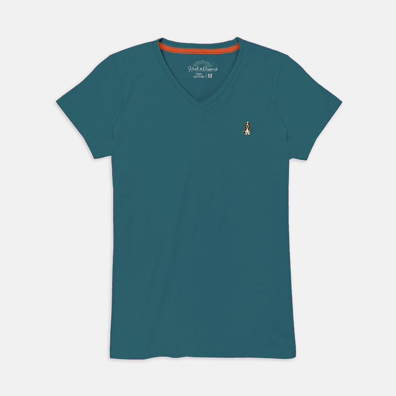 Ladies' V-Neck Basic Tee With Embroidery | Cotton Mixed | HLT409327