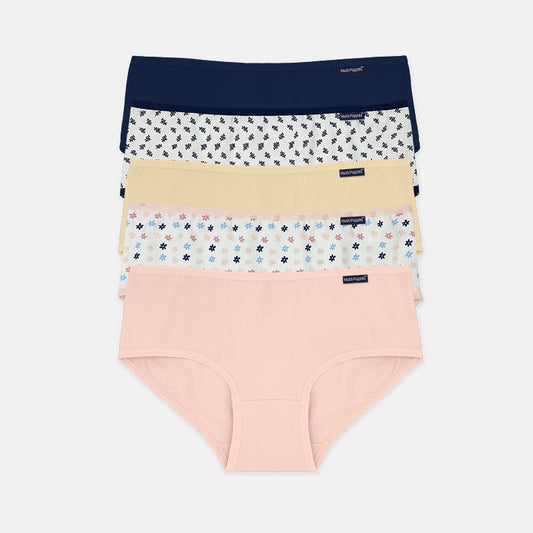 Flower Print Cotton Spandex Midi 5pcs Ladies Panties HLU449221