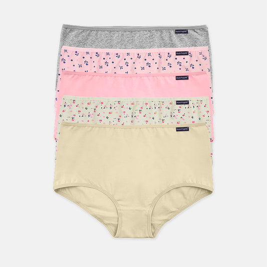 Flower Print Cotton Spandex Maxi 5pcs Ladies Panties HLU449222