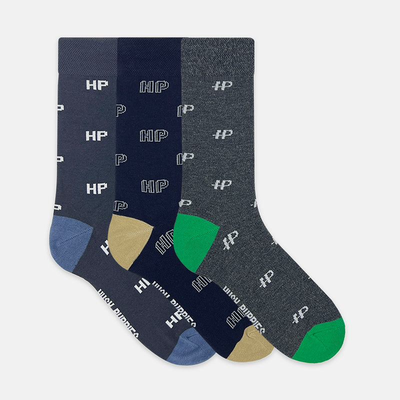 3prs Men Full Print Full Length Socks | Cotton Spandex | HMS479552