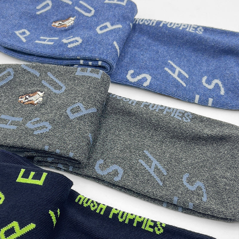 3prs Men Full Print Full Length Socks With Dog Embroidery | Cotton Spandex | HMS479554