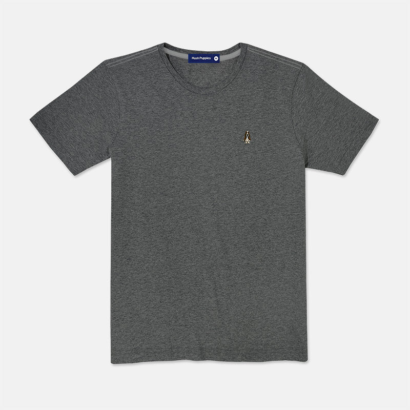Men's Round Neck Basic Tee With Embroidery | Cotton Mixed | Regular Fit | HMT308875AS1