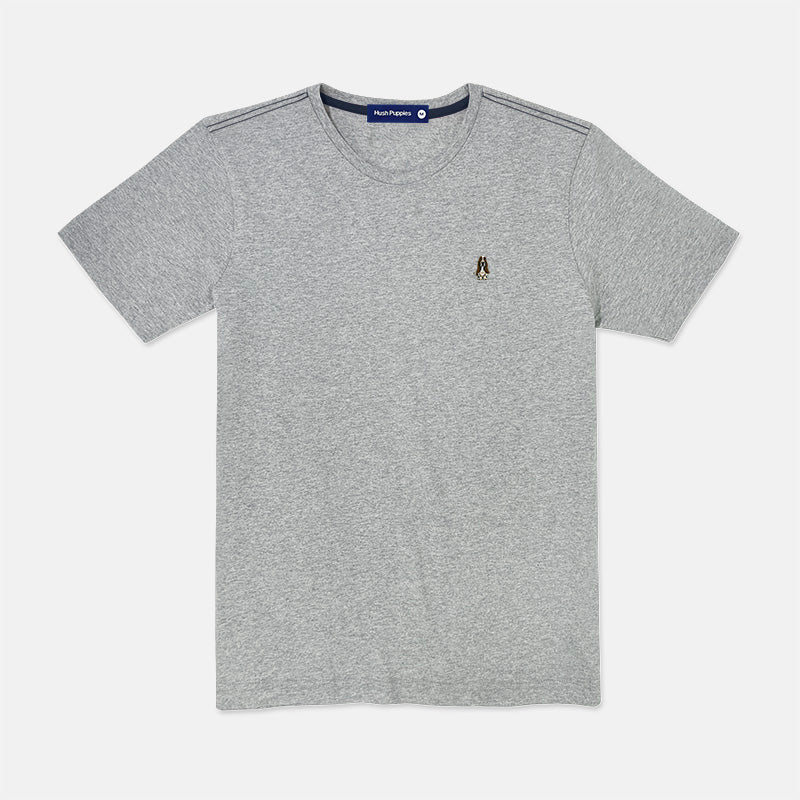 Men's Round Neck Basic Tee With Embroidery | Cotton Mixed | Regular Fit | HMT308875AS1