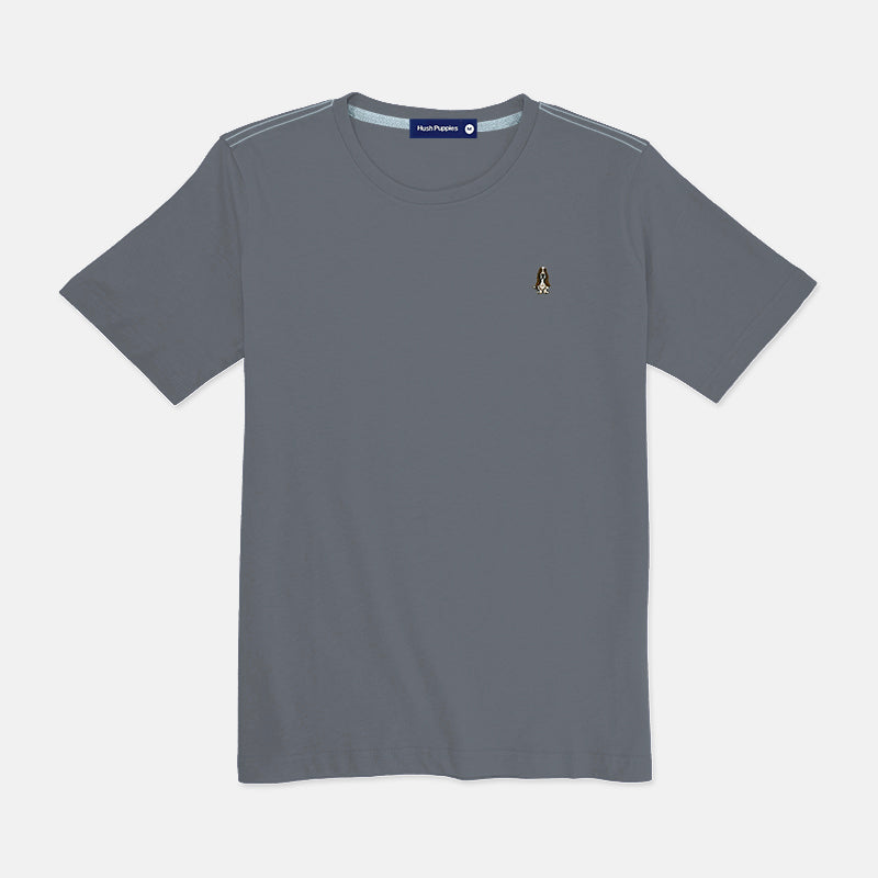 Men's Round Neck Basic Tee With Embroidery | Regular Fit | HMT308875