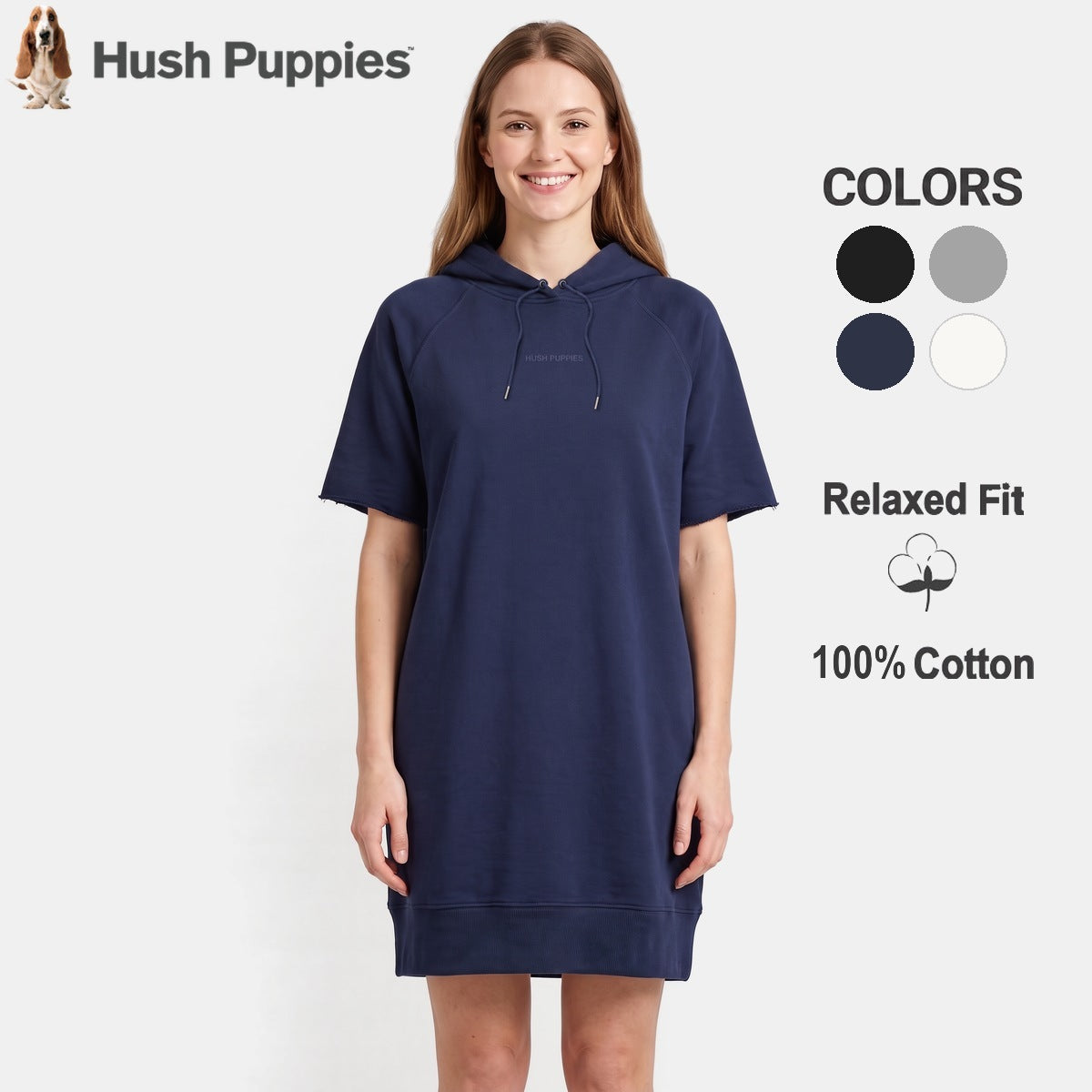 Women's Short Sleeve Hoodie Dress | 100% Cotton | HLD651107