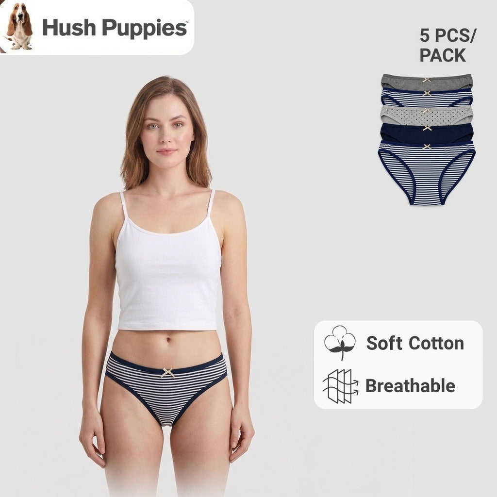 Women's Dots and Stripes Bikini Panties 5pcs | Cotton Spandex | HLU609879
