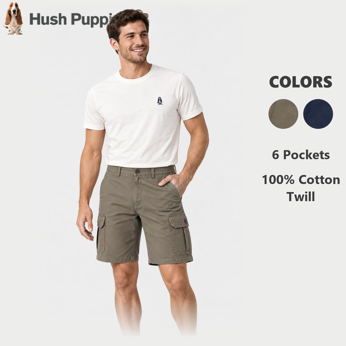 Men's Cargo Bermuda Shorts with Button Flap Pockets | 100% Cotton Twill | HMM579845