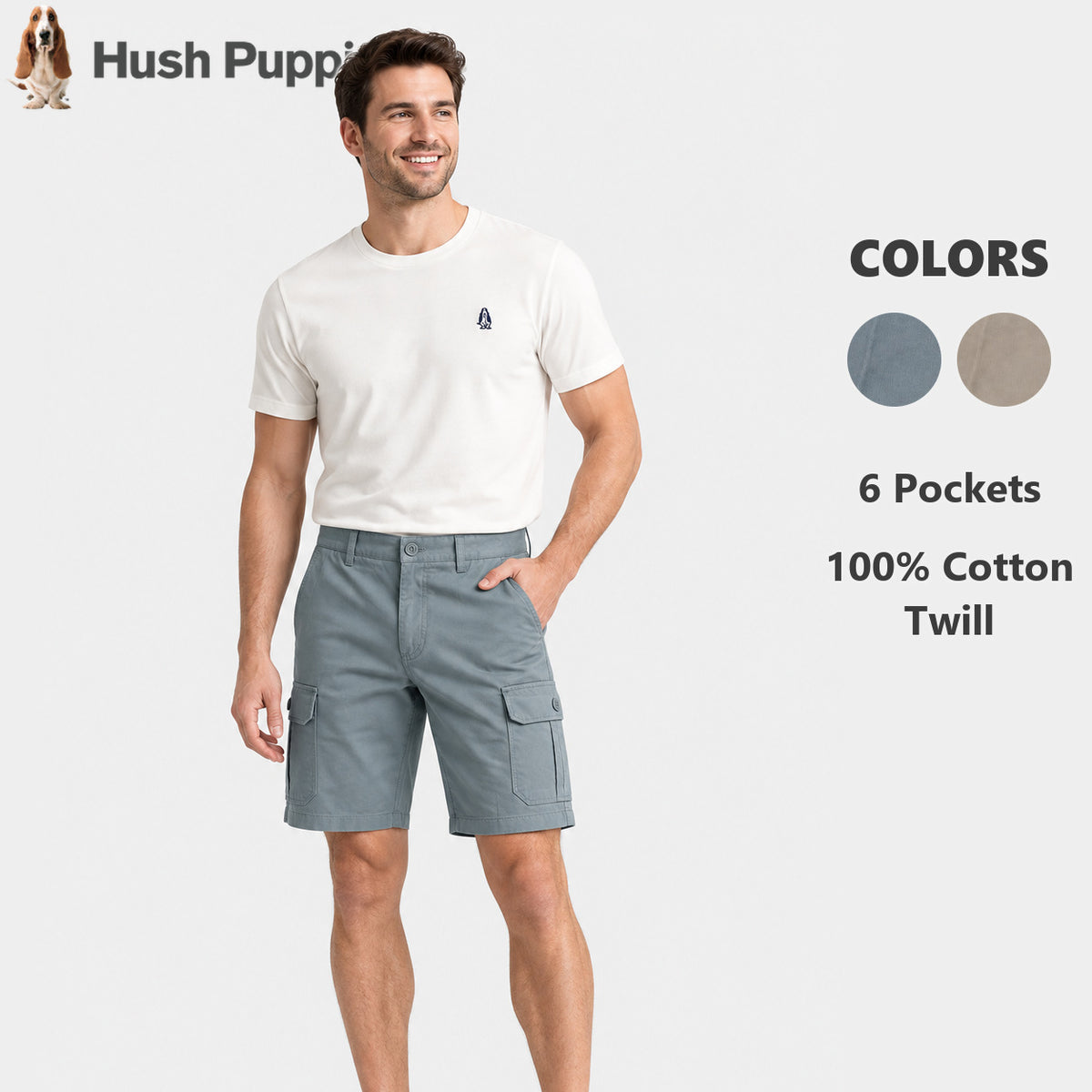 Men's Cargo Bermuda Shorts with Pleated Pockets | 100% Cotton Twill | HMM579849