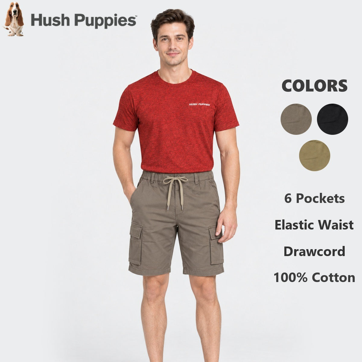 Men's Cargo Bermuda Shorts with Elastic Waist and Drawcord | 100% Cotton | HMM651017