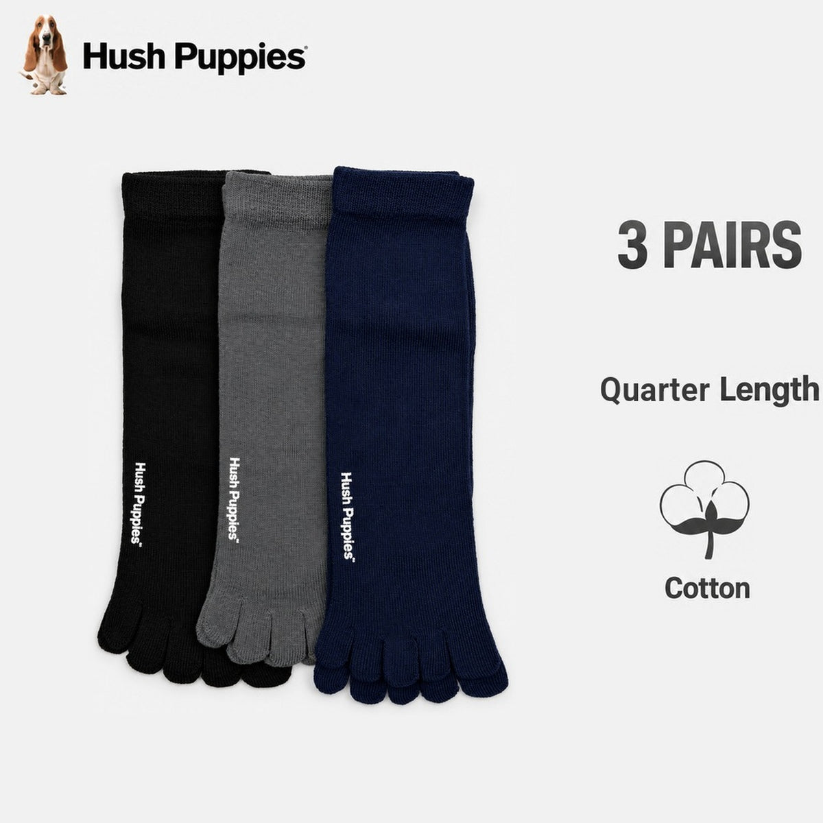 Men's 3prs Quarter Length Toe Socks | Cotton | HMS651053