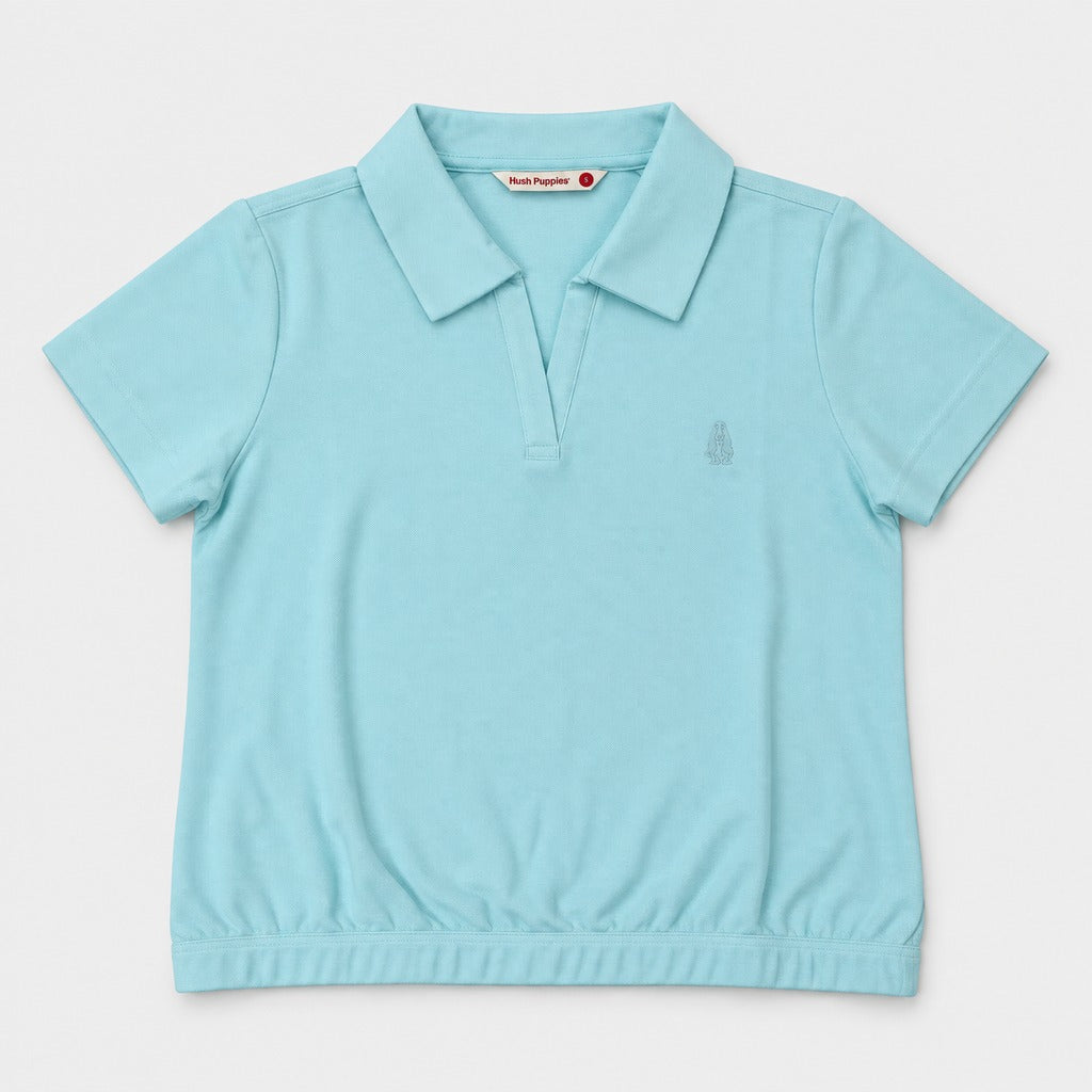 Women's Open V-Neck Mini Polo with Banded Hem | Cotton Blend | HLP651108