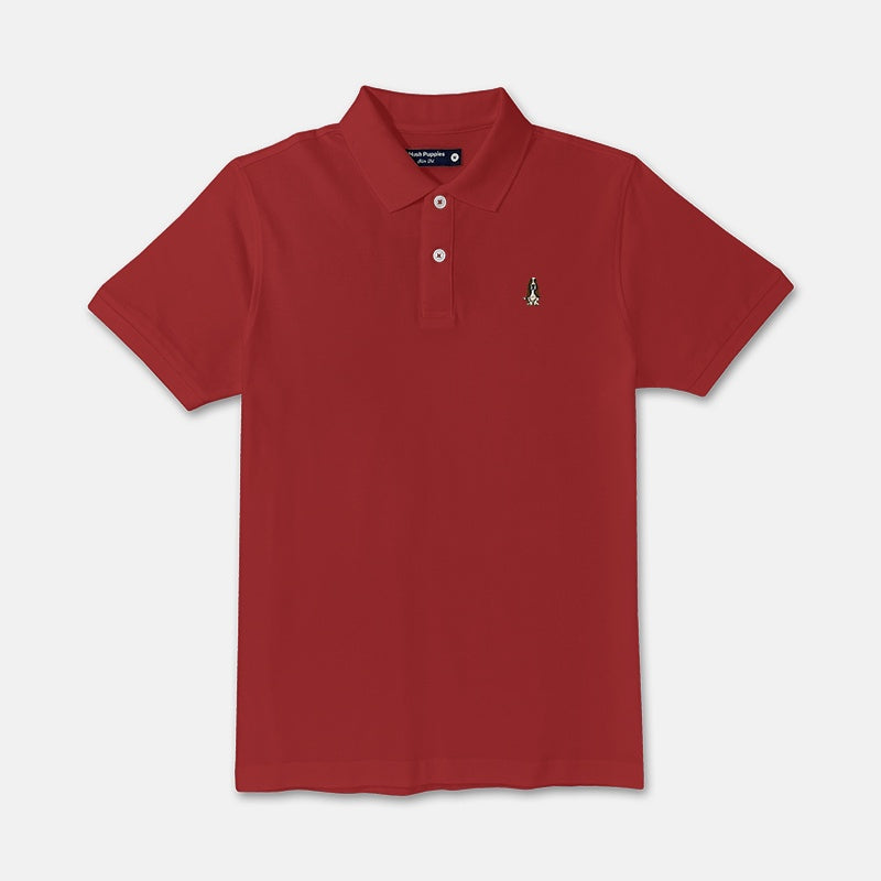 Men's Basic Solid Polo Tee Slim Fit With Small Dog Embroidery | Pique 100% Cotton | HMP107888