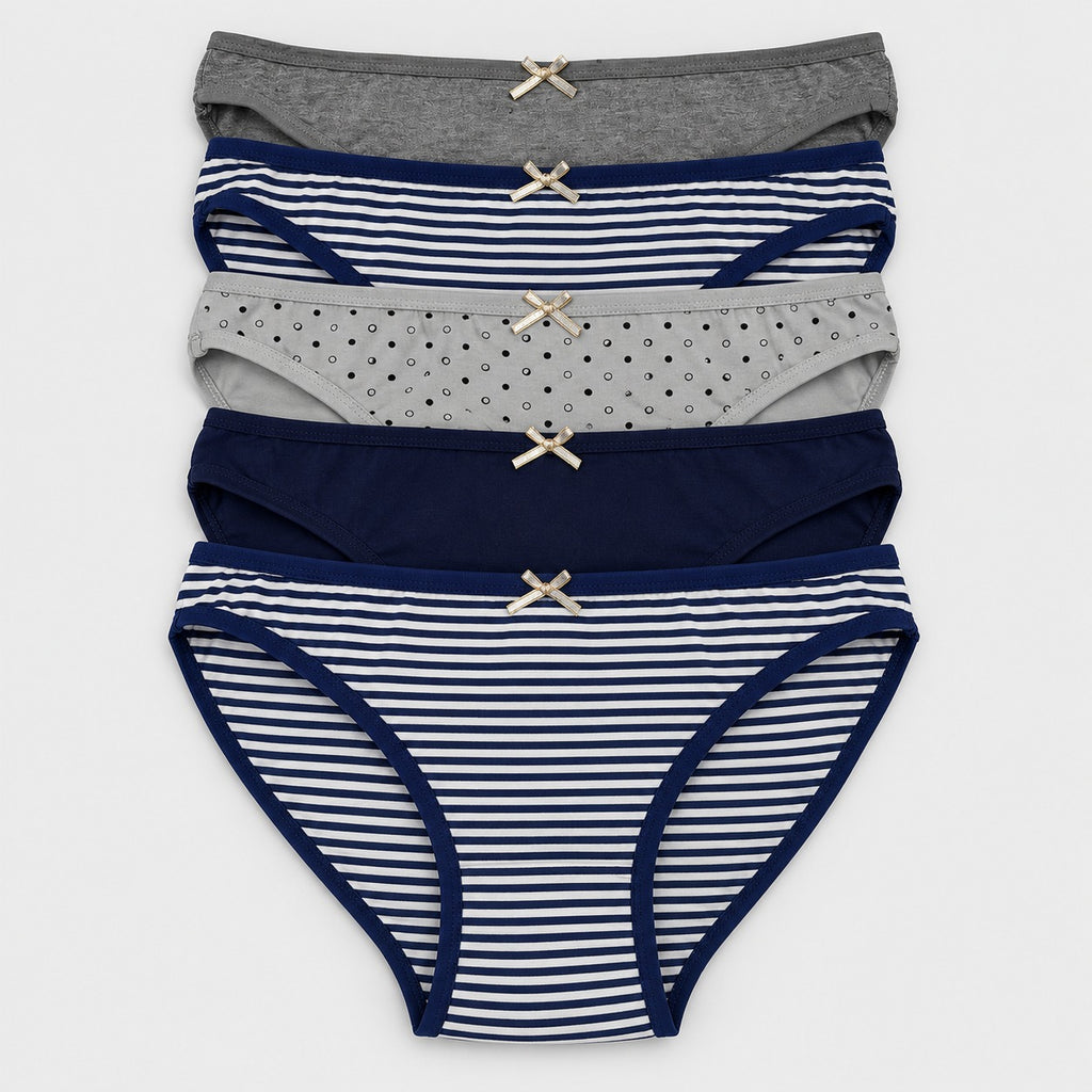 Women's Dots and Stripes Bikini Panties 5pcs | Cotton Spandex | HLU609879