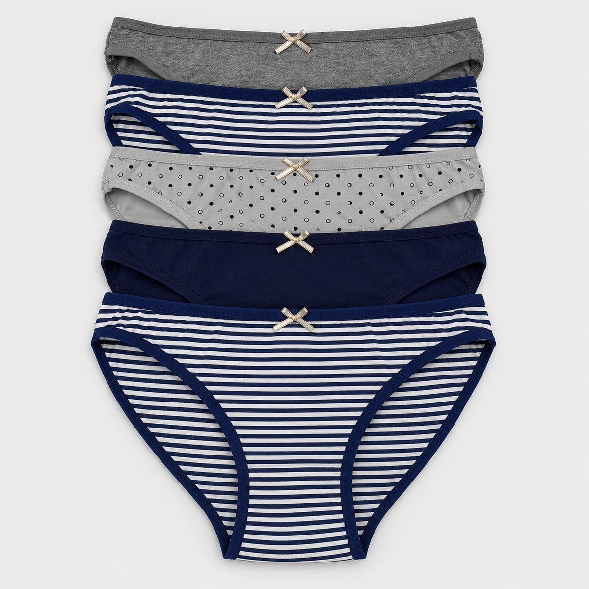 Women's Dots and Stripes Bikini Panties 5pcs | Cotton Spandex | HLU609879