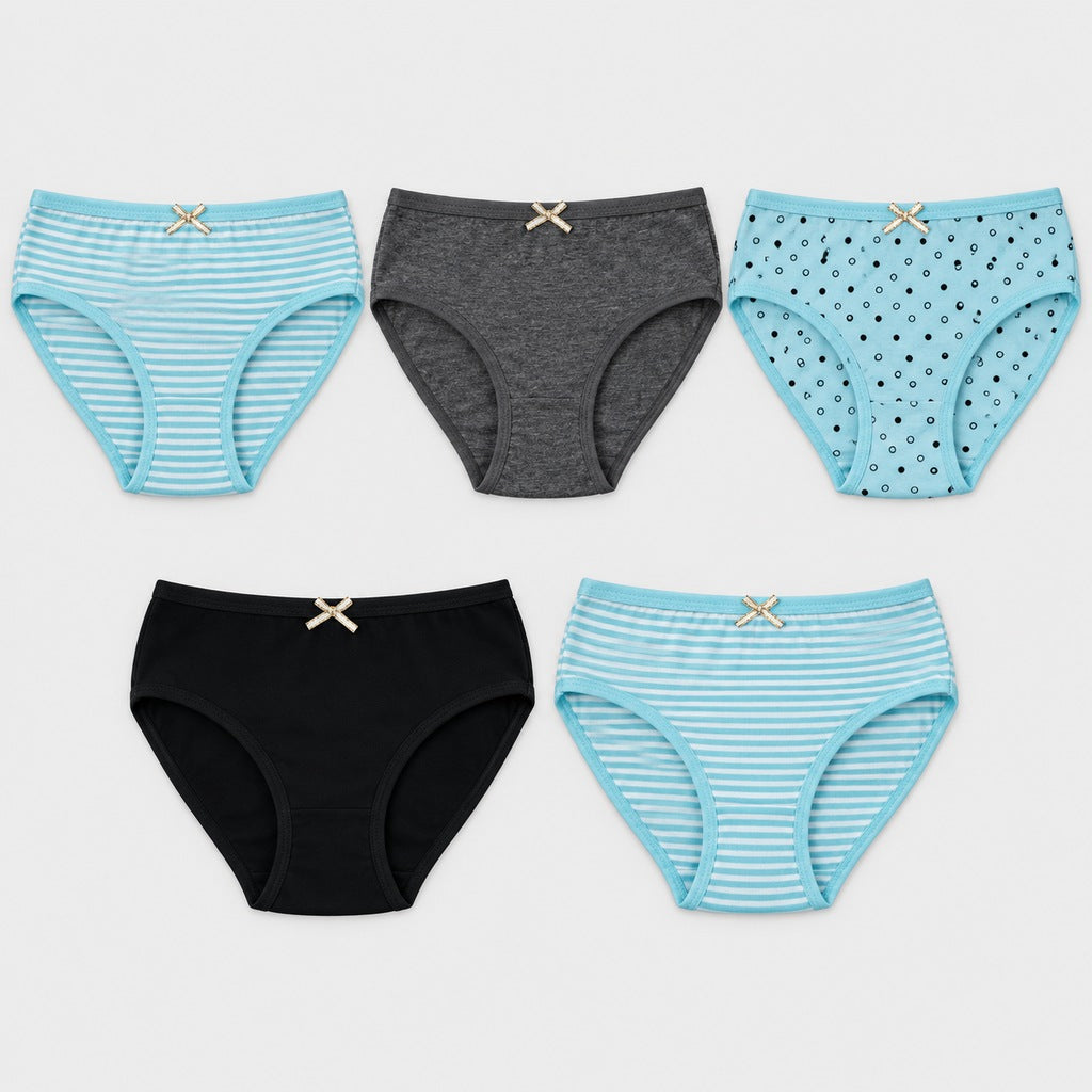 Women's Dots and Stripes Mini Panties 5pcs | Cotton Spandex | HLU609881