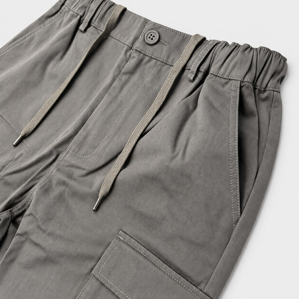 Men's Straight Cut Cargo Pants with Elastic Waist and Drawcord | 100% Cotton | HMJ651018