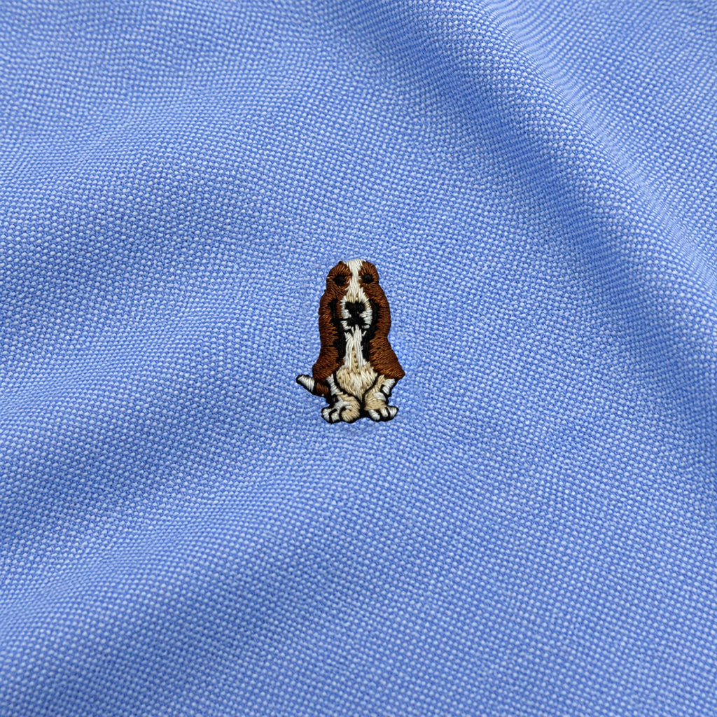 Men's Short Sleeve Oxford Shirt with Dog Embroidery | 100% Cotton | HMW651103