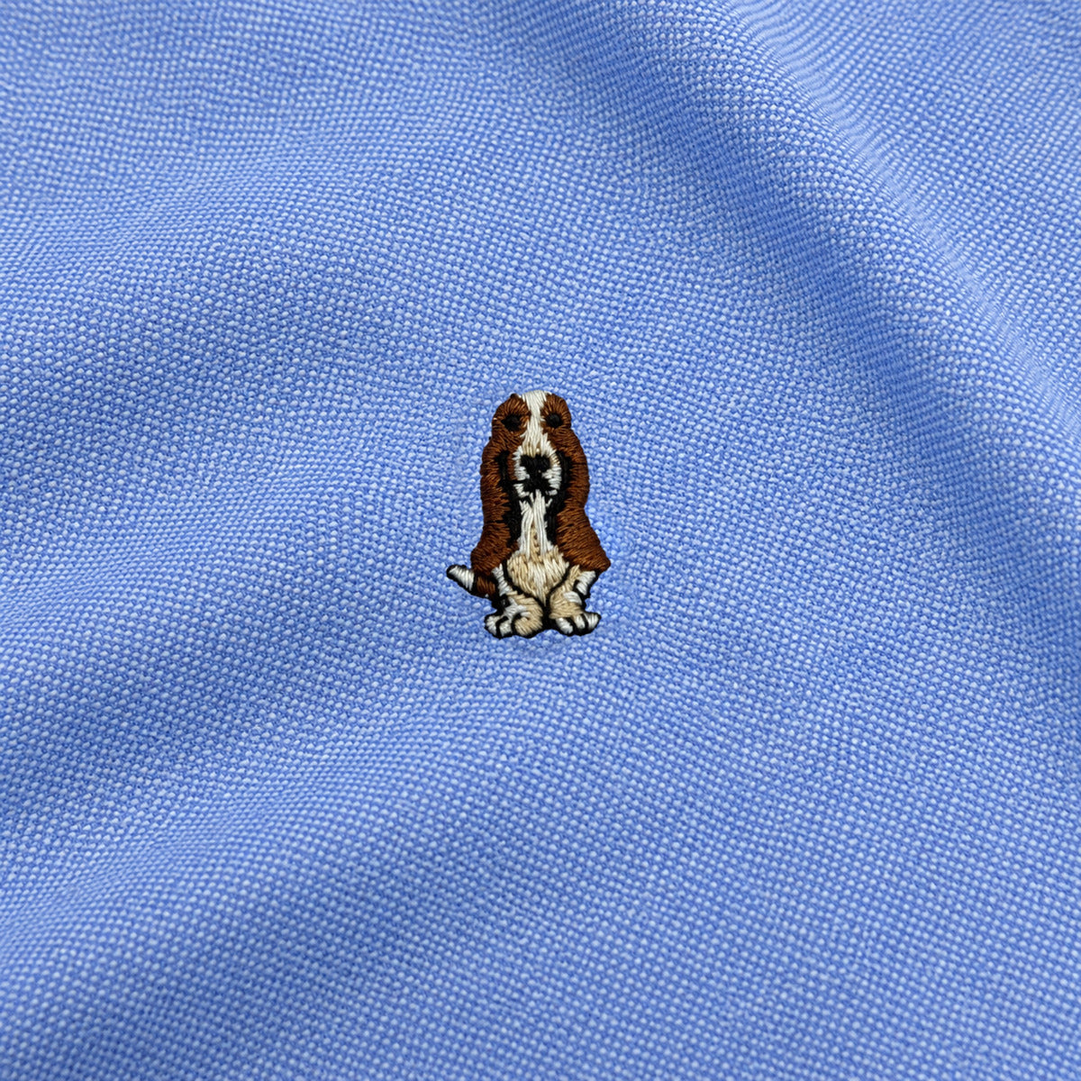 Men's Short Sleeve Oxford Shirt with Dog Embroidery | 100% Cotton | HMW651103