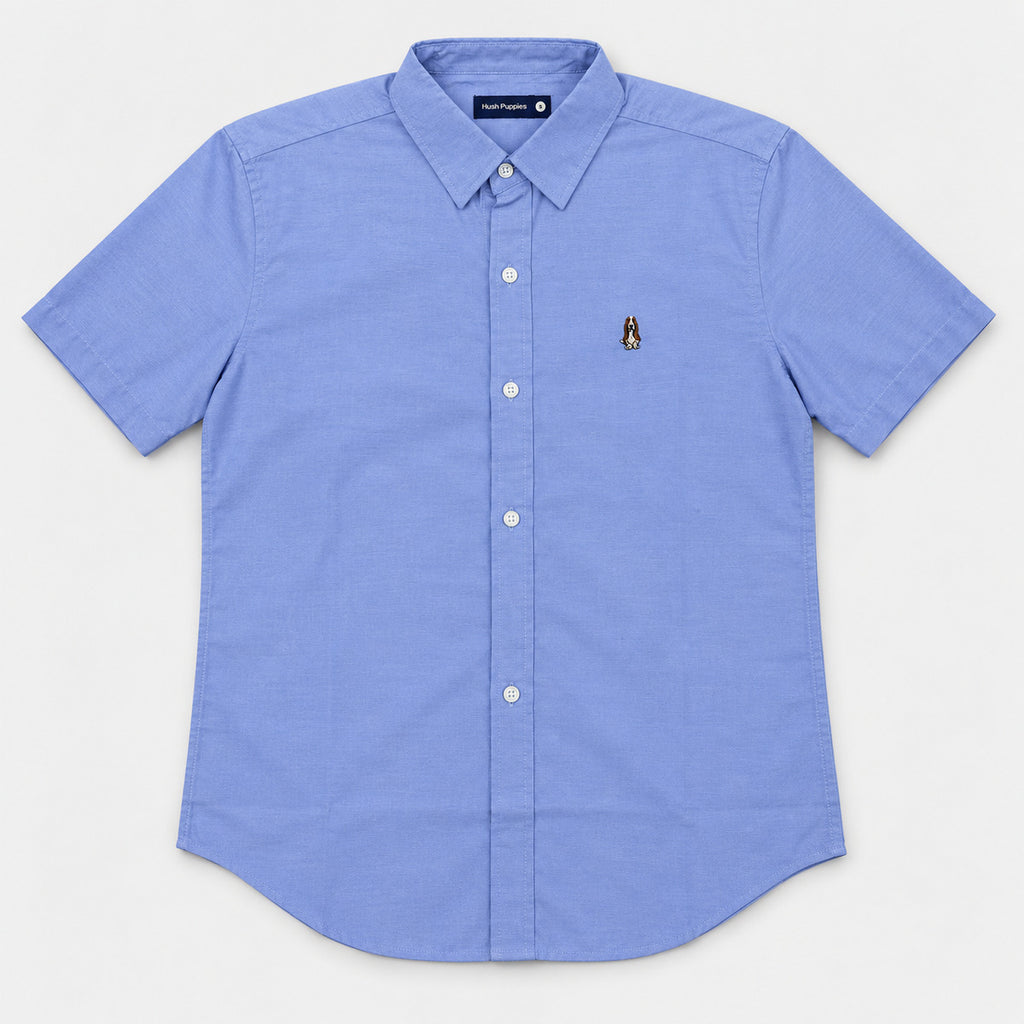 Men's Short Sleeve Oxford Shirt with Dog Embroidery | 100% Cotton | HMW651103