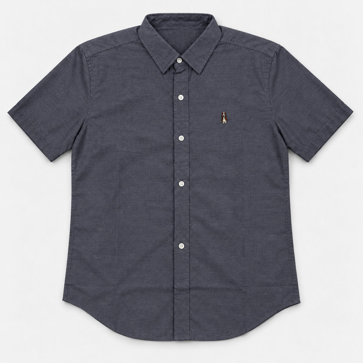 Men's Short Sleeve Oxford Shirt with Dog Embroidery | 100% Cotton | HMW651103