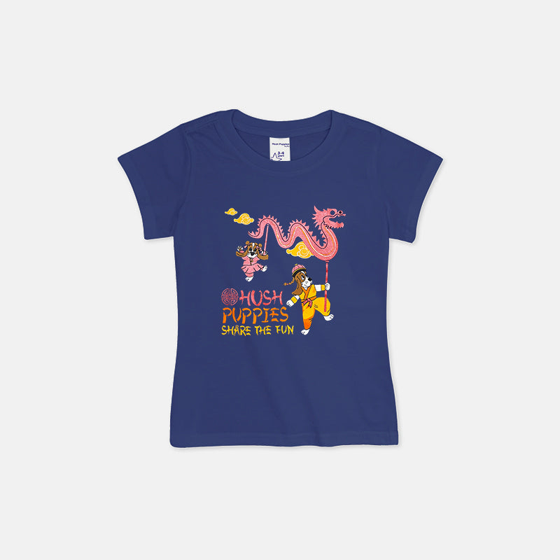 Girl's Round Neck Family Graphic Tee | 100% Cotton Single Jersey | HGT419135NVY
