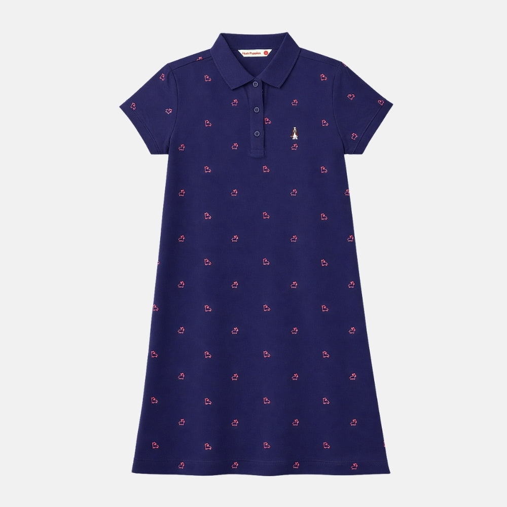 Ladies' Full Print Polo Dress With Small Dog Embroidery | Cotton Spandex | HLD579809
