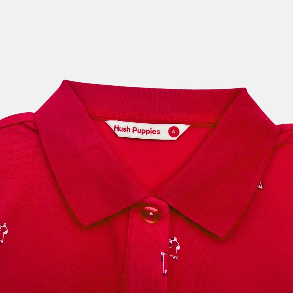 Ladies' Full Print Polo Dress With Small Dog Embroidery | Cotton Spandex | HLD579809