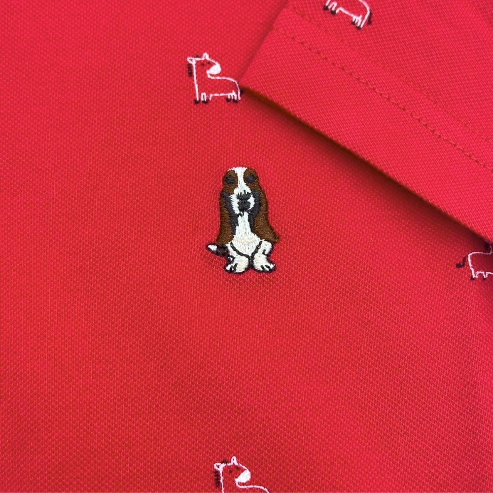 Ladies' Full Print Polo Dress With Small Dog Embroidery | Cotton Spandex | HLD579809