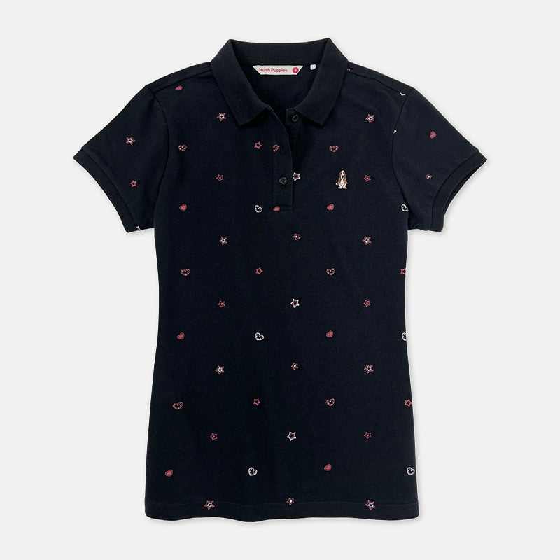 Ladies' Full Print Polo With Small Dog Embroidery | Pique Cotton | HLP379034