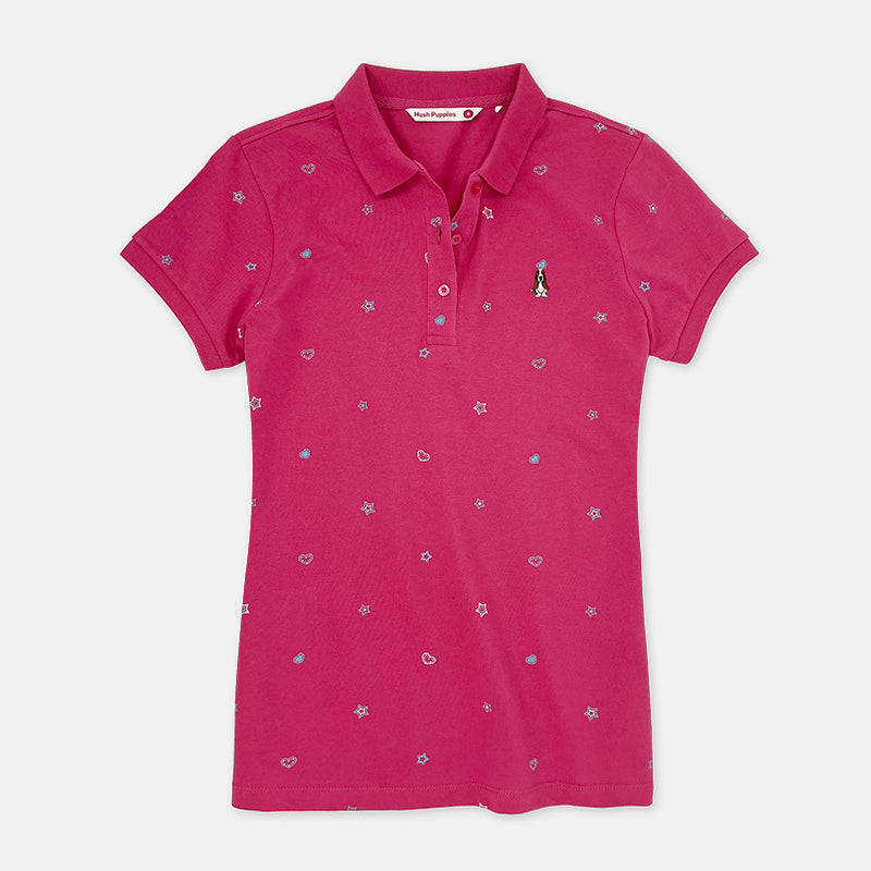 Ladies' Full Print Polo With Small Dog Embroidery | Pique Cotton | HLP379034