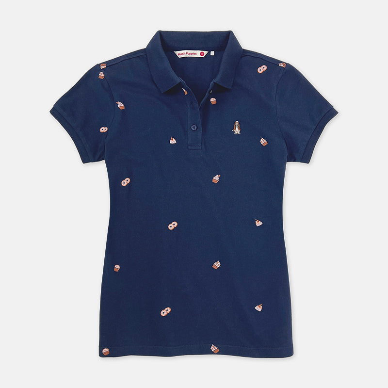 Ladies' Full Print Polo With Small Dog Embroidery | Pique Cotton | HLP379036