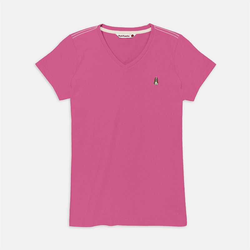 Ladies' V-Neck Basic Tee With Embroidery | Cotton Mixed | HLT308729AS1