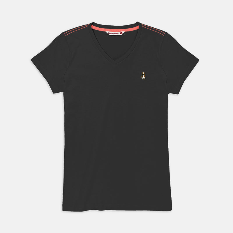 Ladies' V-Neck Basic Tee With Embroidery | Cotton Mixed | HLT308729